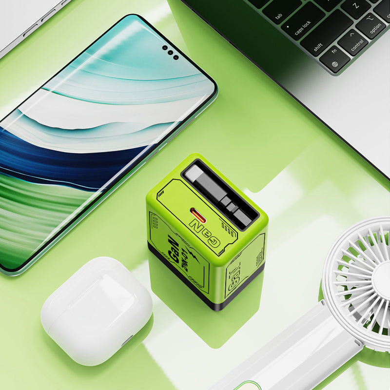 Adaptador de carga rápida con cable y conector tipo C retráctil