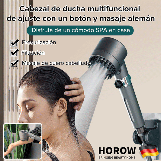 🚿Cabezal de ducha multifuncional de ajuste con un botón y masaje alemán