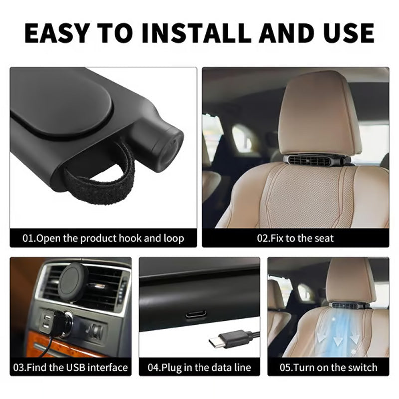 Ventilador de refrigeración para el reposacabezas del coche con conexión USB y 3 velocidades