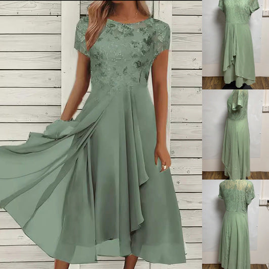 🎀 Vestido elegante de cuello redondo para mujer 🌸 Vestido básico para look femenino delicado