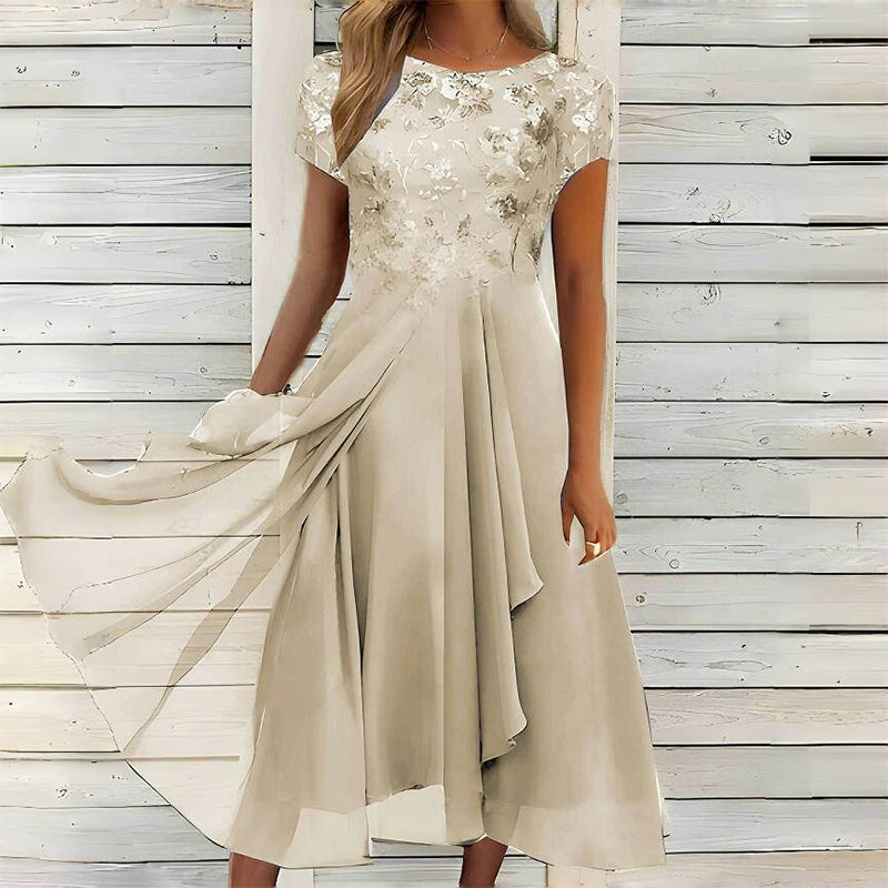 🎀 Vestido elegante de cuello redondo para mujer 🌸 Vestido básico para look femenino delicado