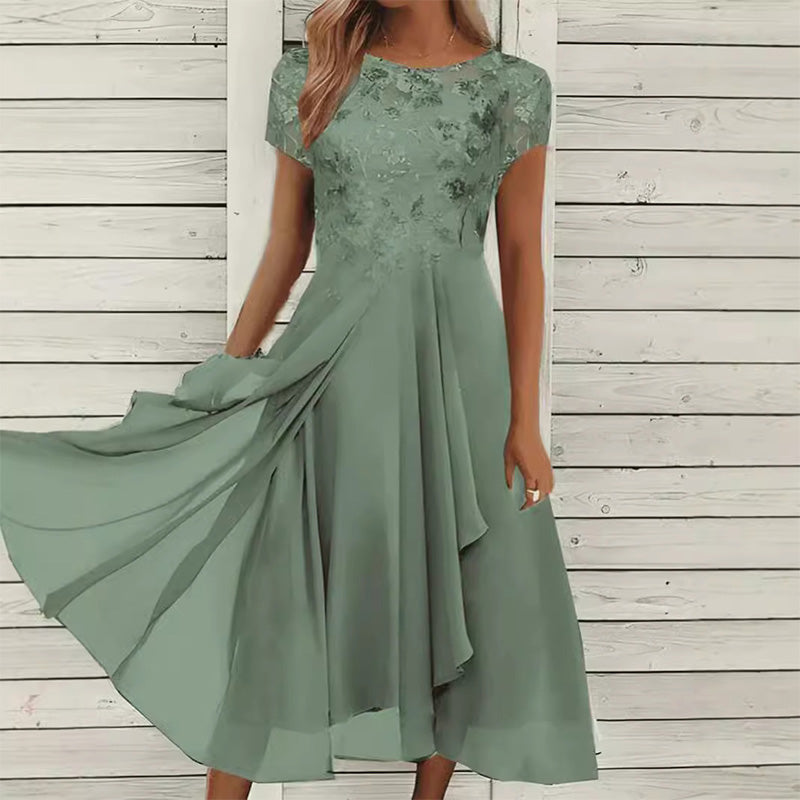 🎀 Vestido elegante de cuello redondo para mujer 🌸 Vestido básico para look femenino delicado