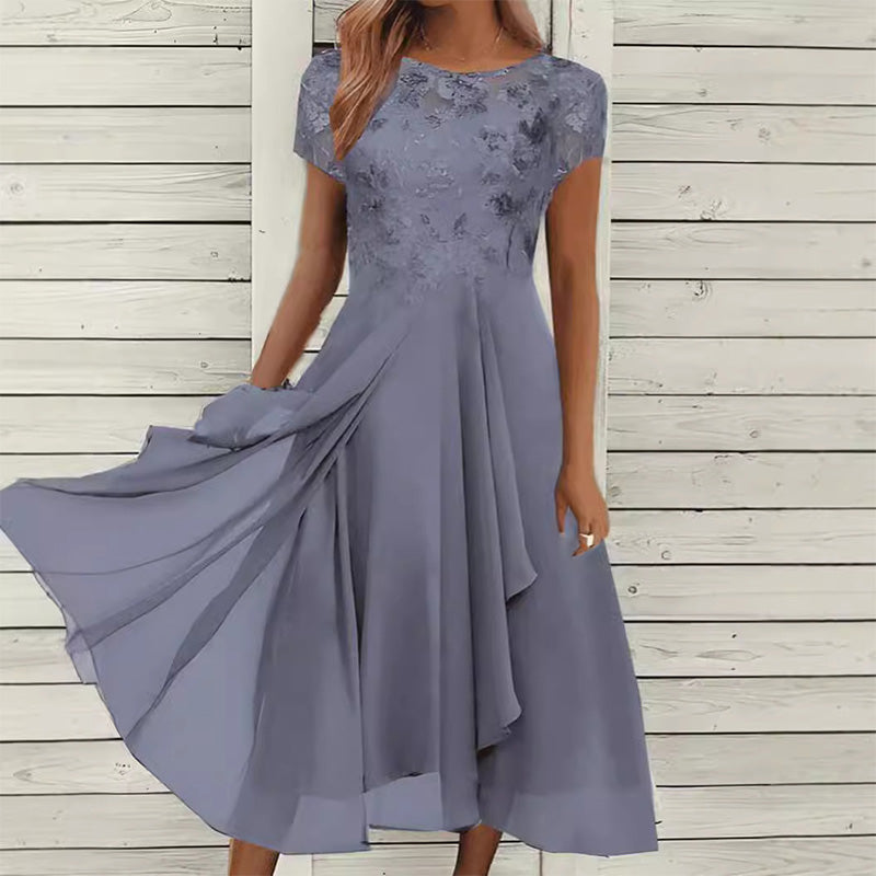 🎀 Vestido elegante de cuello redondo para mujer 🌸 Vestido básico para look femenino delicado