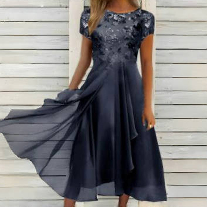 🎀 Vestido elegante de cuello redondo para mujer 🌸 Vestido básico para look femenino delicado