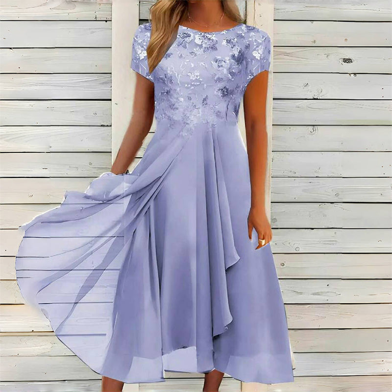 🎀 Vestido elegante de cuello redondo para mujer 🌸 Vestido básico para look femenino delicado