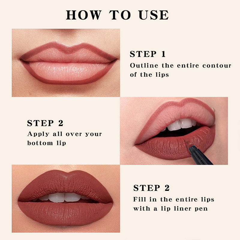🎁✨ Compra 1 y llévate 1 gratis 🎁✨ Delineador de labios mate de larga duración y resistente al agua 💋