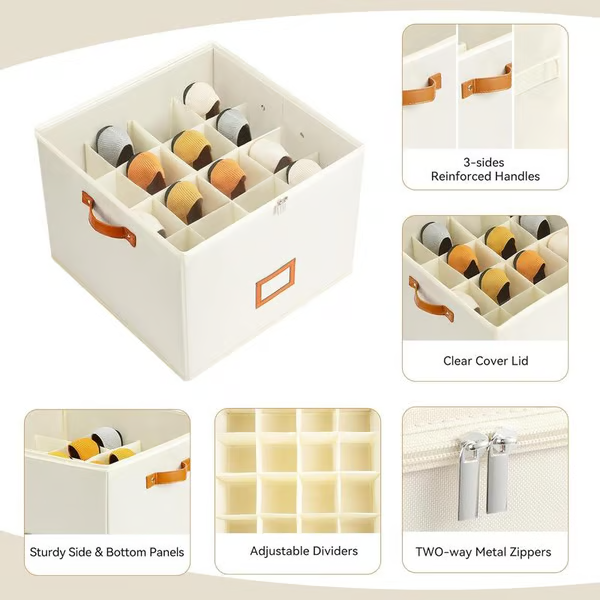 ⏰🔥 ¡OFERTA DEL 50% POR TIEMPO LIMITADO! 👟 Caja organizadora de zapatos de tela – Plegable, gran capacidad, a prueba de polvo y transpirable para armarios y dormitorios 🧺✨
