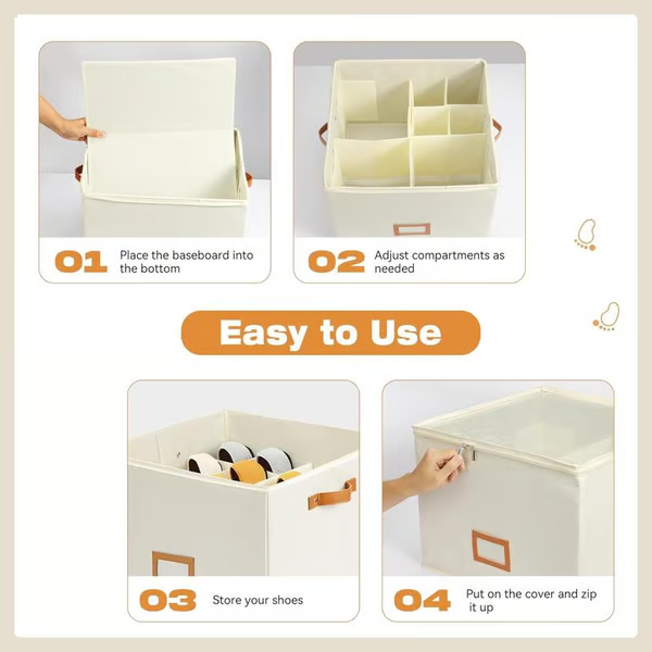 ⏰🔥 ¡OFERTA DEL 50% POR TIEMPO LIMITADO! 👟 Caja organizadora de zapatos de tela – Plegable, gran capacidad, a prueba de polvo y transpirable para armarios y dormitorios 🧺✨
