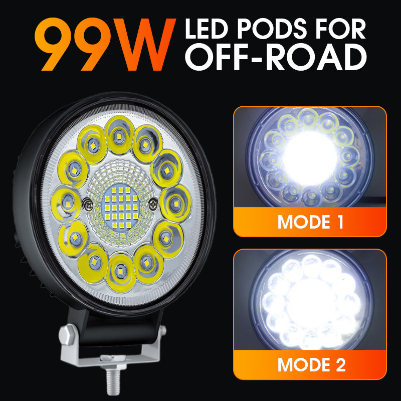 🚗 ¡COMPRA 3 LLEVA 4! 💡 LED 4" 99W para Todoterreno - Iluminación Extrema, Impermeable IP67 y Resistente a Impactos 🏔️🔧
