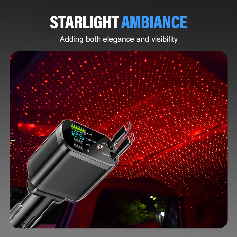 🚗 50% DE DESCUENTO! ✨ Cargador Rápido para Coche con Iluminación Ambiental Cielo Estrellado – Moderno y Práctico 🌟