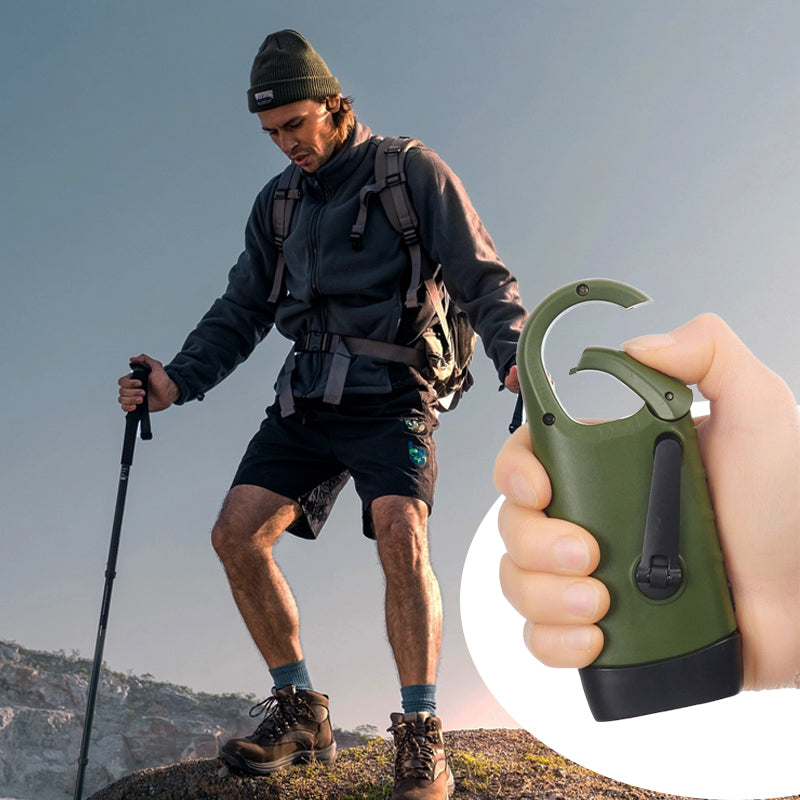 Lámpara de emergencia para exteriores (manivela + solar + carga USB)