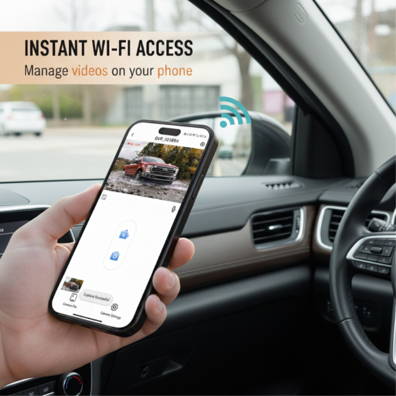 Cámara para salpicadero HD 1080P con Wi-Fi y visión nocturna