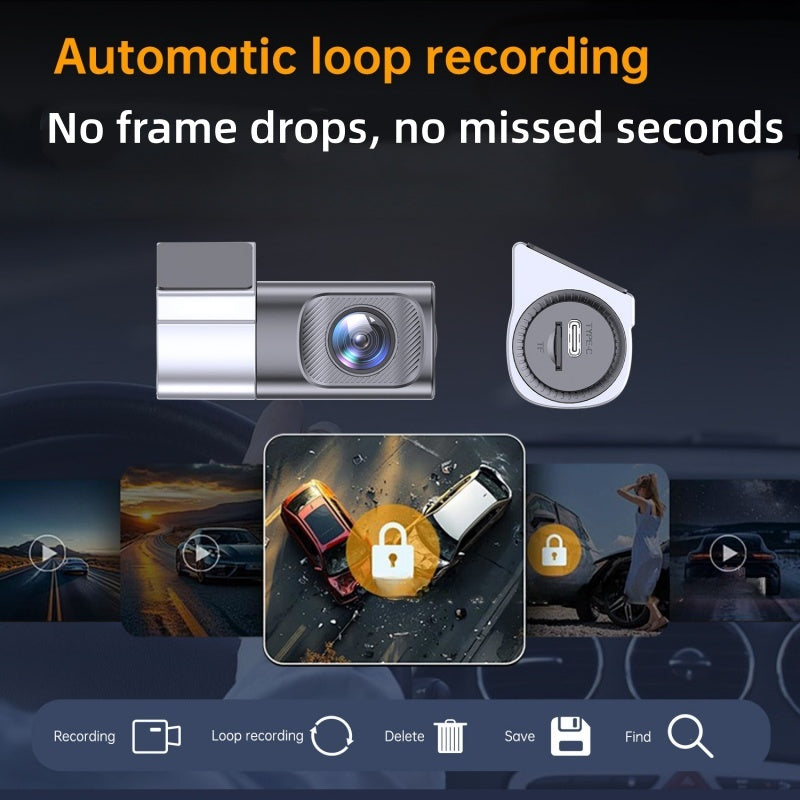 Cámara para salpicadero HD 1080P con Wi-Fi y visión nocturna