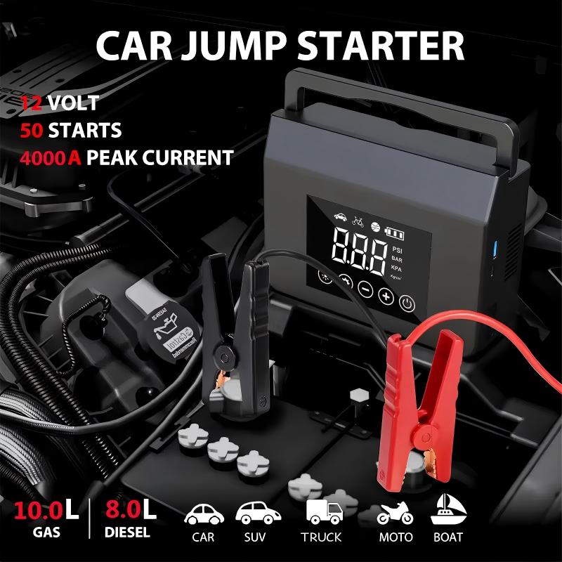 🚗 Arrancador de coche con compresor de aire integrado｜Arranca y infla al instante, estés donde estés ⚡