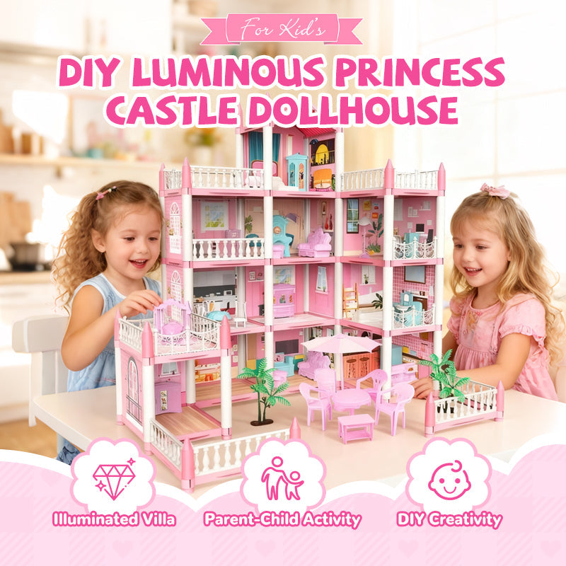 🎁 Oferta de Año Nuevo 50% DESCUENTO 💖 Casa de muñecas castillo de princesa luminosa para armar