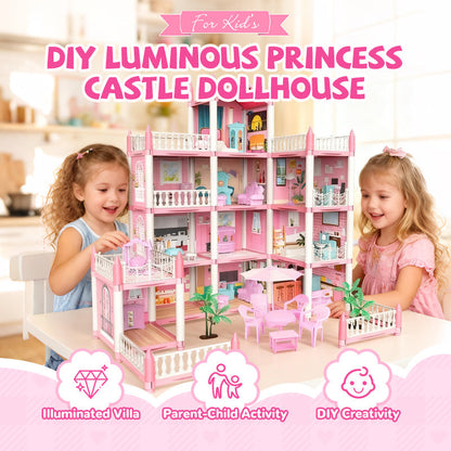 🎁 Oferta de Año Nuevo 50% DESCUENTO 💖 Casa de muñecas castillo de princesa luminosa para armar