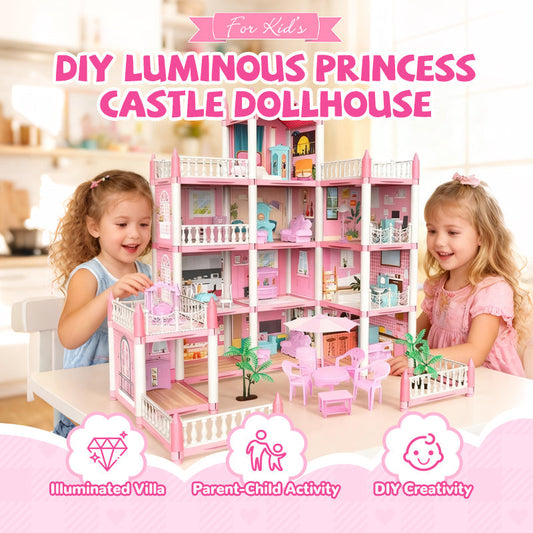 🎁 Oferta de Año Nuevo 50% DESCUENTO 💖 Casa de muñecas castillo de princesa luminosa para armar