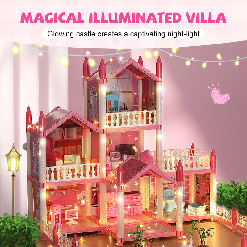 🎁 Oferta de Año Nuevo 50% DESCUENTO 💖 Casa de muñecas castillo de princesa luminosa para armar