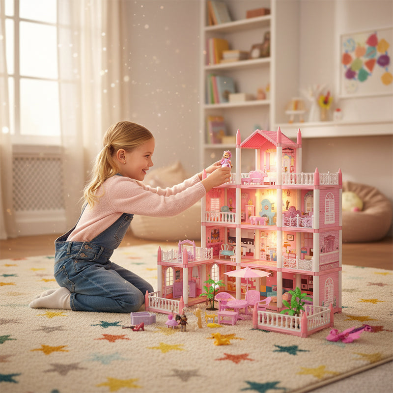 🎁 Oferta de Año Nuevo 50% DESCUENTO 💖 Casa de muñecas castillo de princesa luminosa para armar