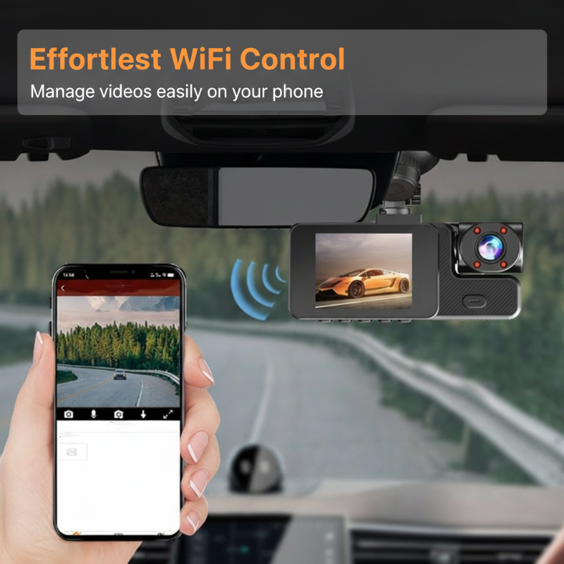 📸 Adiós a los puntos ciegos: 3 cámaras, 120° de cobertura total. 🚗🛡️ve tus grabaciones sin sacar la tarjeta🚗