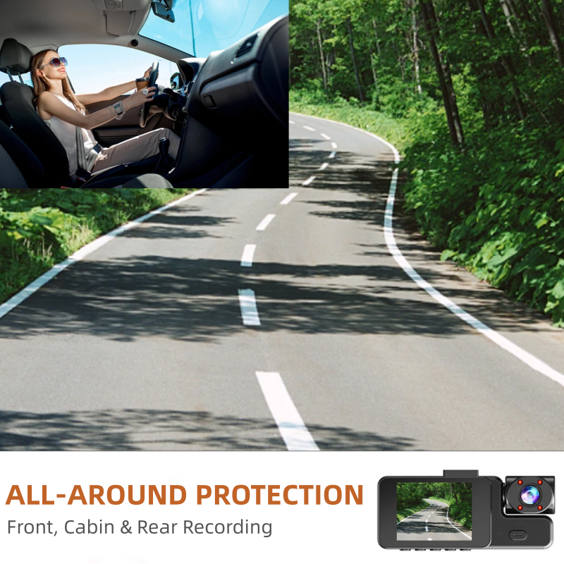 📸 Adiós a los puntos ciegos: 3 cámaras, 120° de cobertura total. 🚗🛡️ve tus grabaciones sin sacar la tarjeta🚗