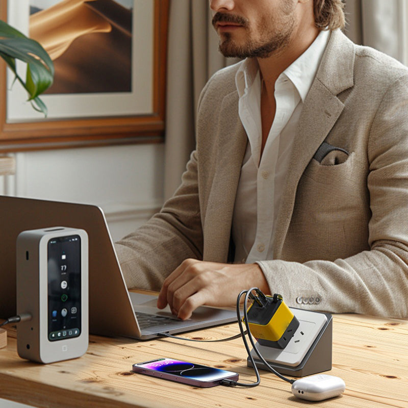 65W cargador de pared de carga rápida para móvil, con cable USB-C retráctil de 80 cm