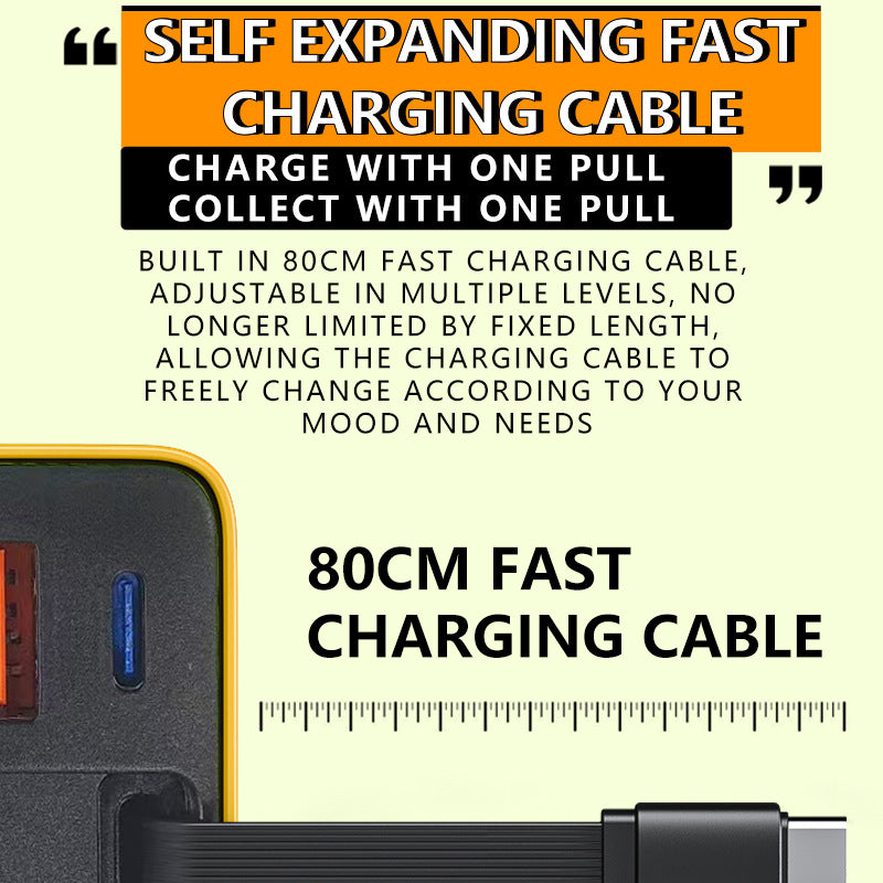 65W cargador de pared de carga rápida para móvil, con cable USB-C retráctil de 80 cm