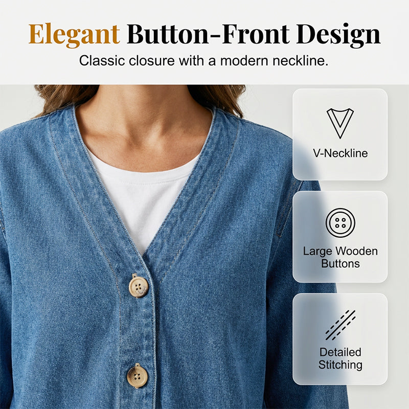 ⏳ Oferta por tiempo limitado ⏰ Chaqueta vaquera clásica con botones para mujer 🧥