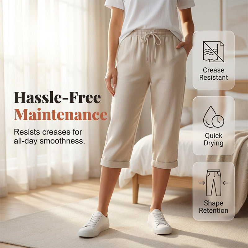 👖 ¡50% DE DESCUENTO POR TIEMPO LIMITADO! ✨ Capris de algodón y lino para mujer: holgados, cortos, con dobladillo enrollado y bolsillos 🌿