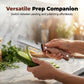 🥕 Pelador de verduras 3 en 1 con abrebotellas – Herramienta para julianas y rallado, cuchilla de acero inoxidable, mango con acabado madera – Utensilio imprescindible para preparar alimentos fácilmente