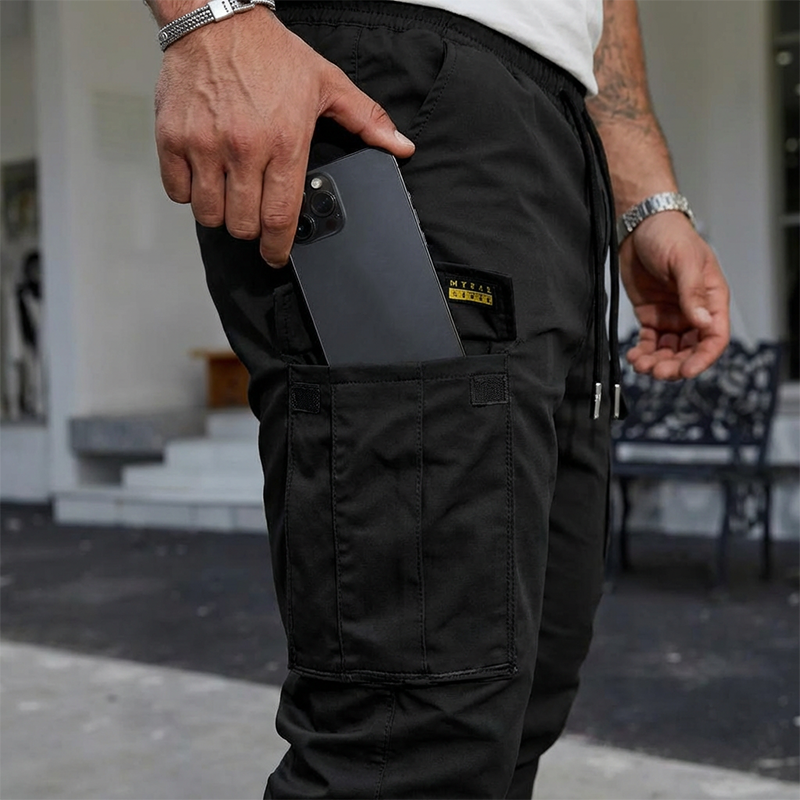 Pantalones de carga casuales con cordón para hombre