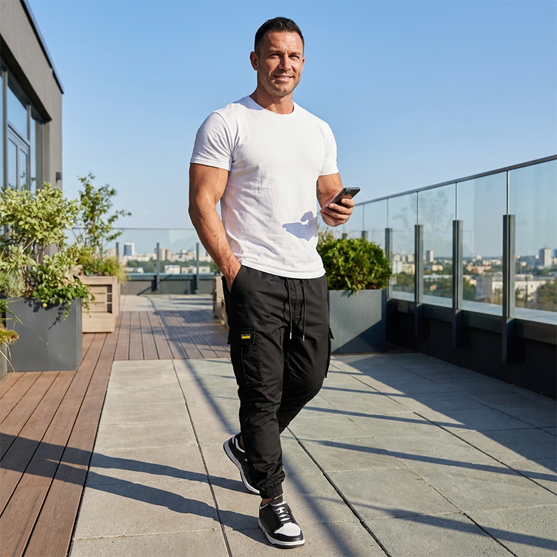 Pantalones de carga casuales con cordón para hombre