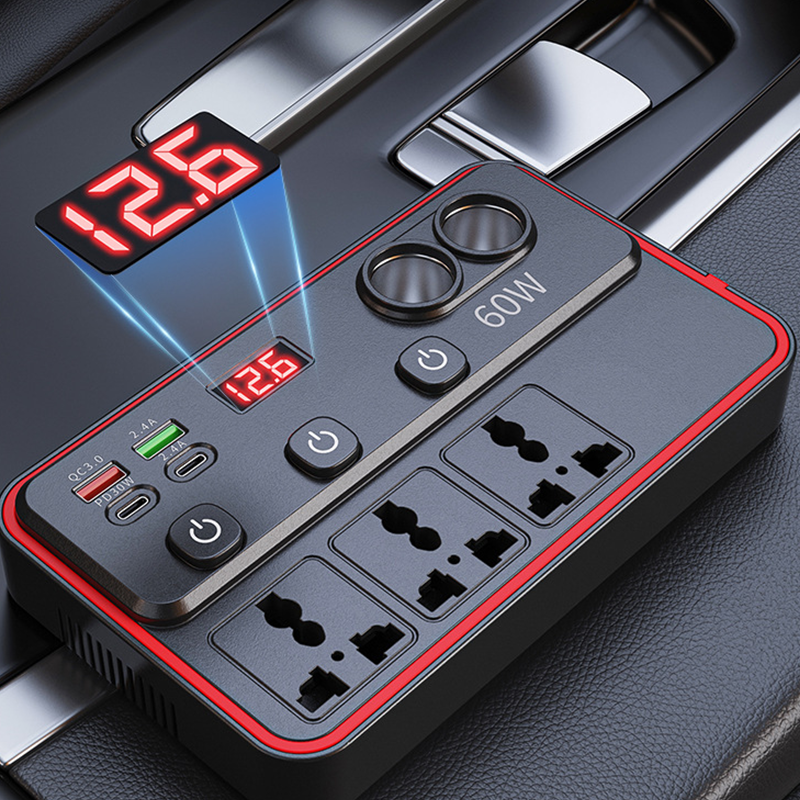 🚗 Cargador multifuncional para coche con tomas de CA y USB 🔌