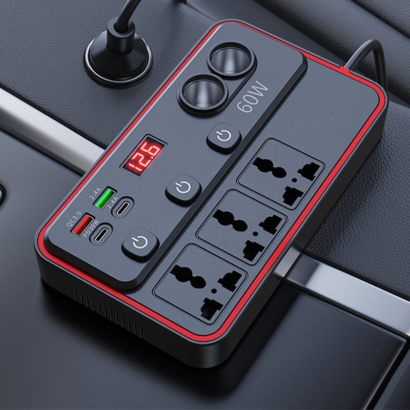 🚗 Cargador multifuncional para coche con tomas de CA y USB 🔌
