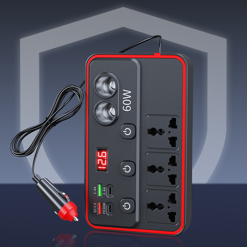 🚗 Cargador multifuncional para coche con tomas de CA y USB 🔌
