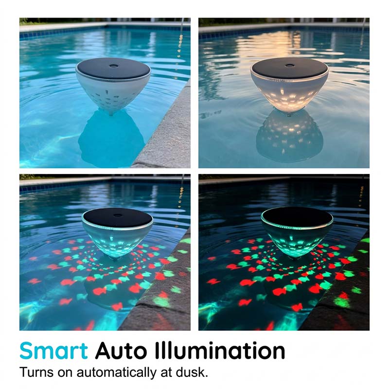 Luz solar flotante para piscina con proyección de peces