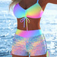 Conjunto de bikini con cordón ajustable y shorts tipo bóxer para mujer