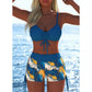 Conjunto de bikini con cordón ajustable y shorts tipo bóxer para mujer