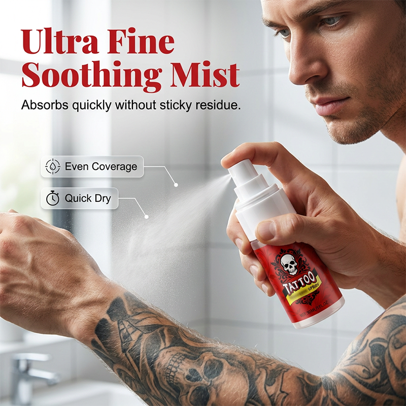 Spray hidratante para el cuidado posterior de los tatuajes