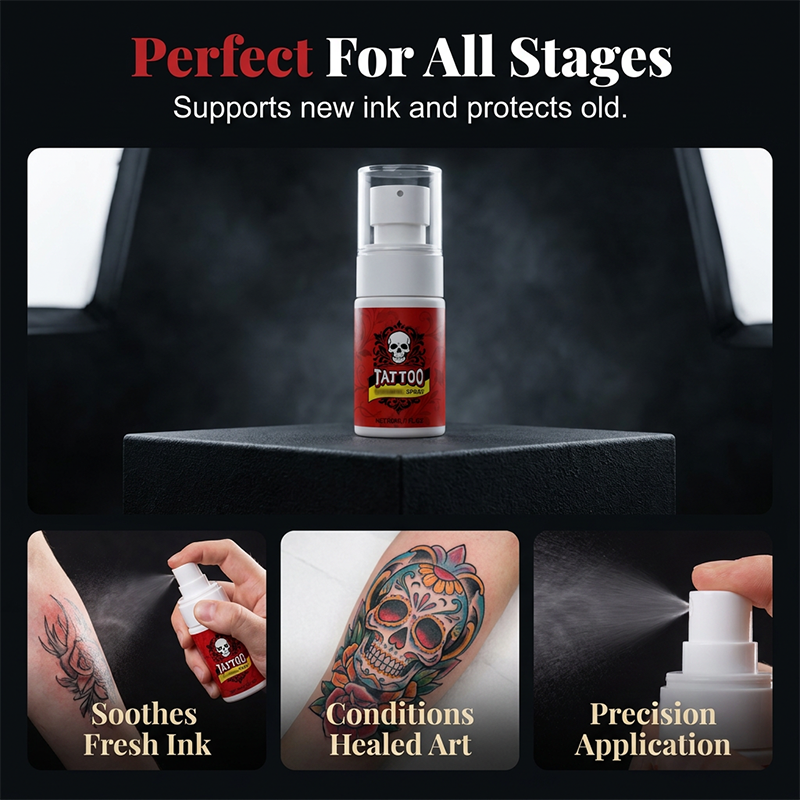 Spray hidratante para el cuidado posterior de los tatuajes