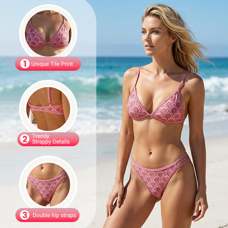 Bikini sin espalda con estampado de azulejos de estilo boho