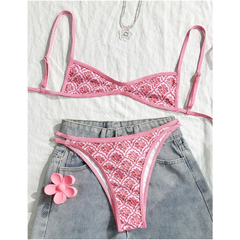 Bikini sin espalda con estampado de azulejos de estilo boho