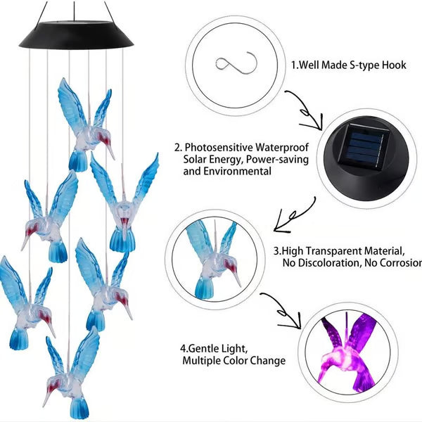 🦋 Mejore su jardín - ✨Creative Bird Design Solar Wind Chimes