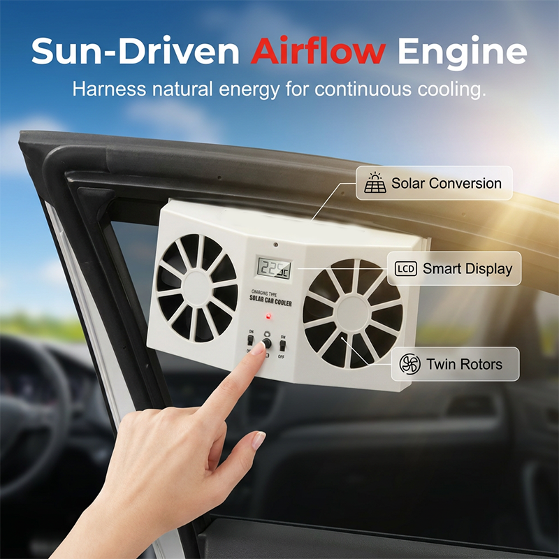 ⏳Oferta Especial por Tiempo Limitado⏰Ventilador de Escape para Auto Energía Solar – Doble Turbo Ventilación y Pantalla de Temperatura☀️