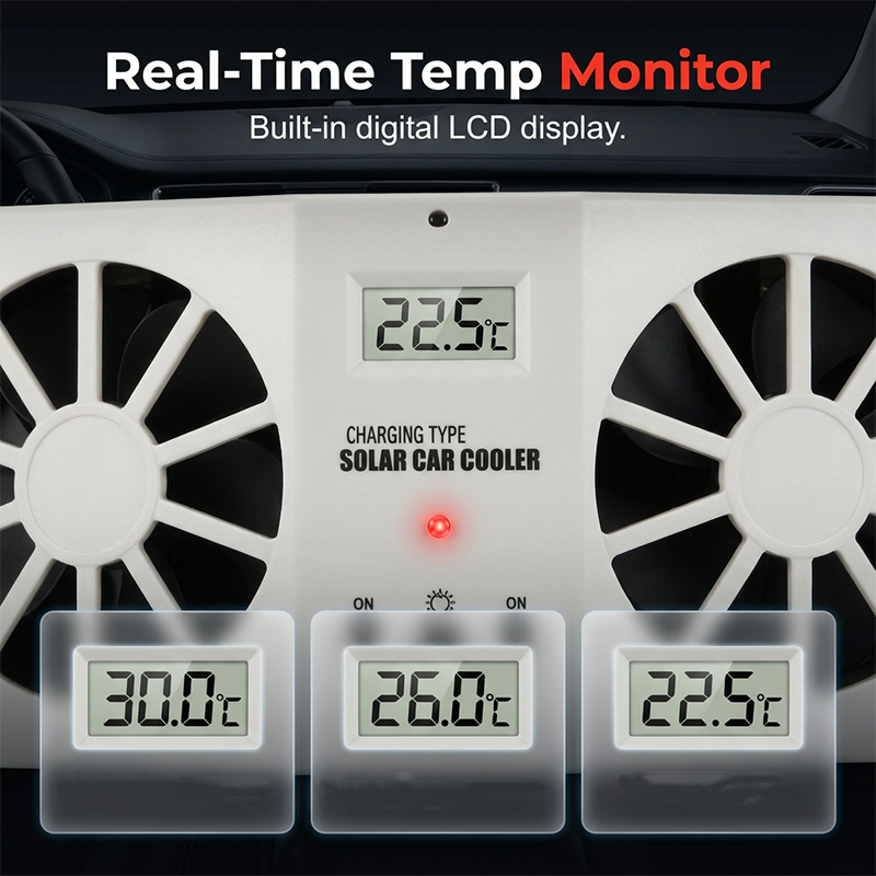 ⏳Oferta Especial por Tiempo Limitado⏰Ventilador de Escape para Auto Energía Solar – Doble Turbo Ventilación y Pantalla de Temperatura☀️