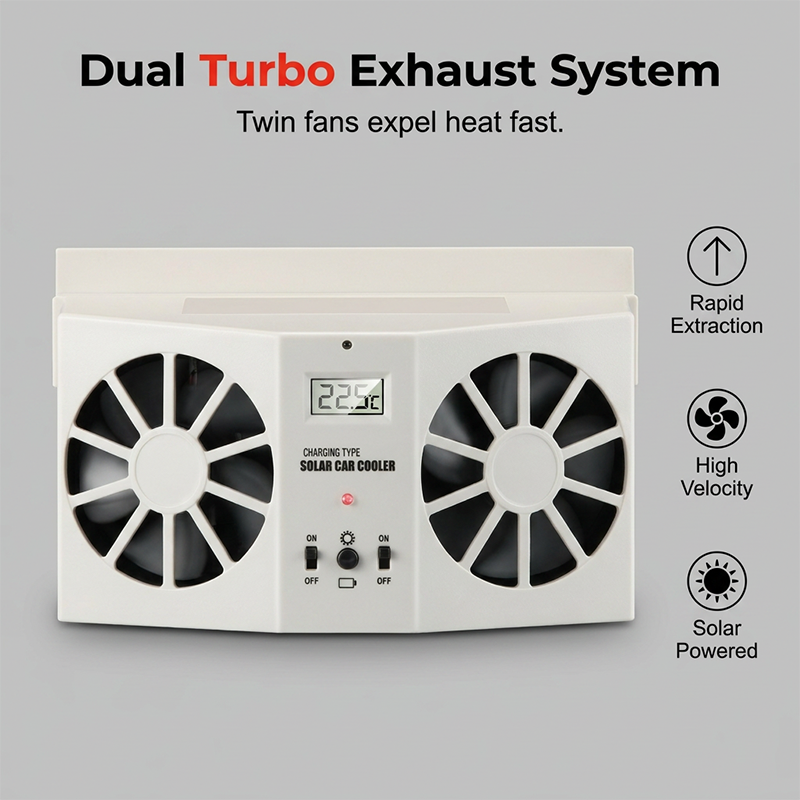 ⏳Oferta Especial por Tiempo Limitado⏰Ventilador de Escape para Auto Energía Solar – Doble Turbo Ventilación y Pantalla de Temperatura☀️