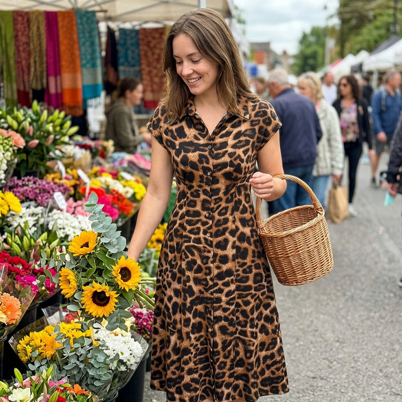 👗🐆 ¡50% DE DESCUENTO! Elegante vestido de mujer con estampado de leopardo y cuello solapa – Sofisticado, moldeador de figura, ideal para oficina, cenas y ocasiones especiales ✨