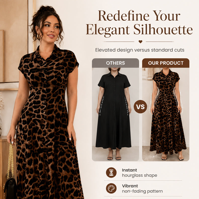 👗🐆 ¡50% DE DESCUENTO! Elegante vestido de mujer con estampado de leopardo y cuello solapa – Sofisticado, moldeador de figura, ideal para oficina, cenas y ocasiones especiales ✨