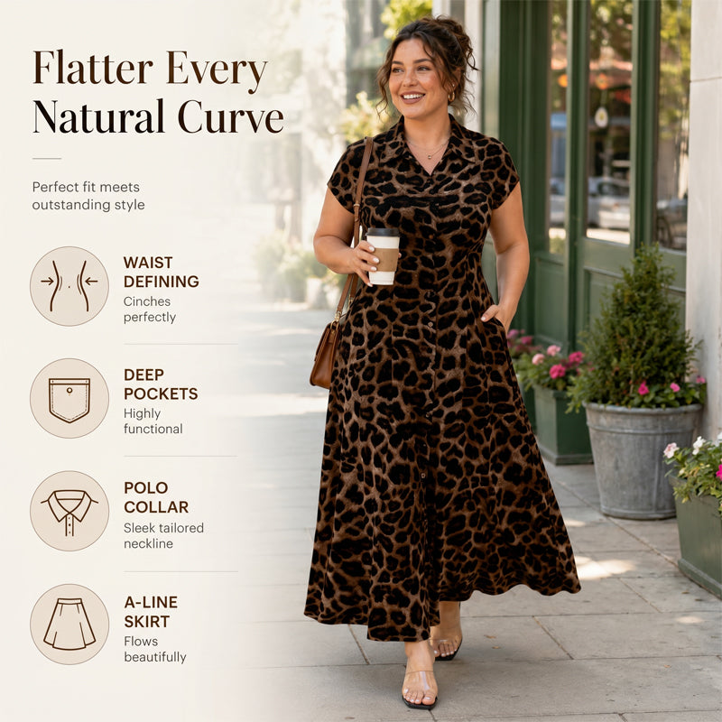 👗🐆 ¡50% DE DESCUENTO! Elegante vestido de mujer con estampado de leopardo y cuello solapa – Sofisticado, moldeador de figura, ideal para oficina, cenas y ocasiones especiales ✨