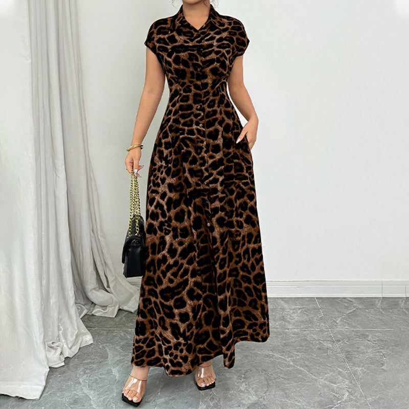 👗🐆 ¡50% DE DESCUENTO! Elegante vestido de mujer con estampado de leopardo y cuello solapa – Sofisticado, moldeador de figura, ideal para oficina, cenas y ocasiones especiales ✨